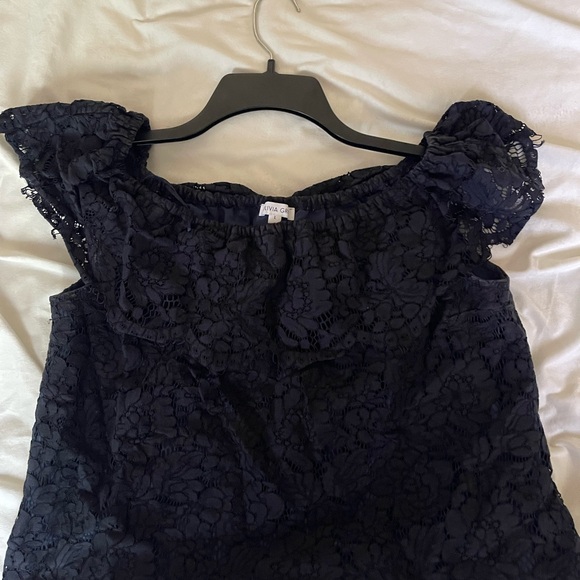 Blue Flutter Sleeve Ruffled Blouse - Picture 4 of 16